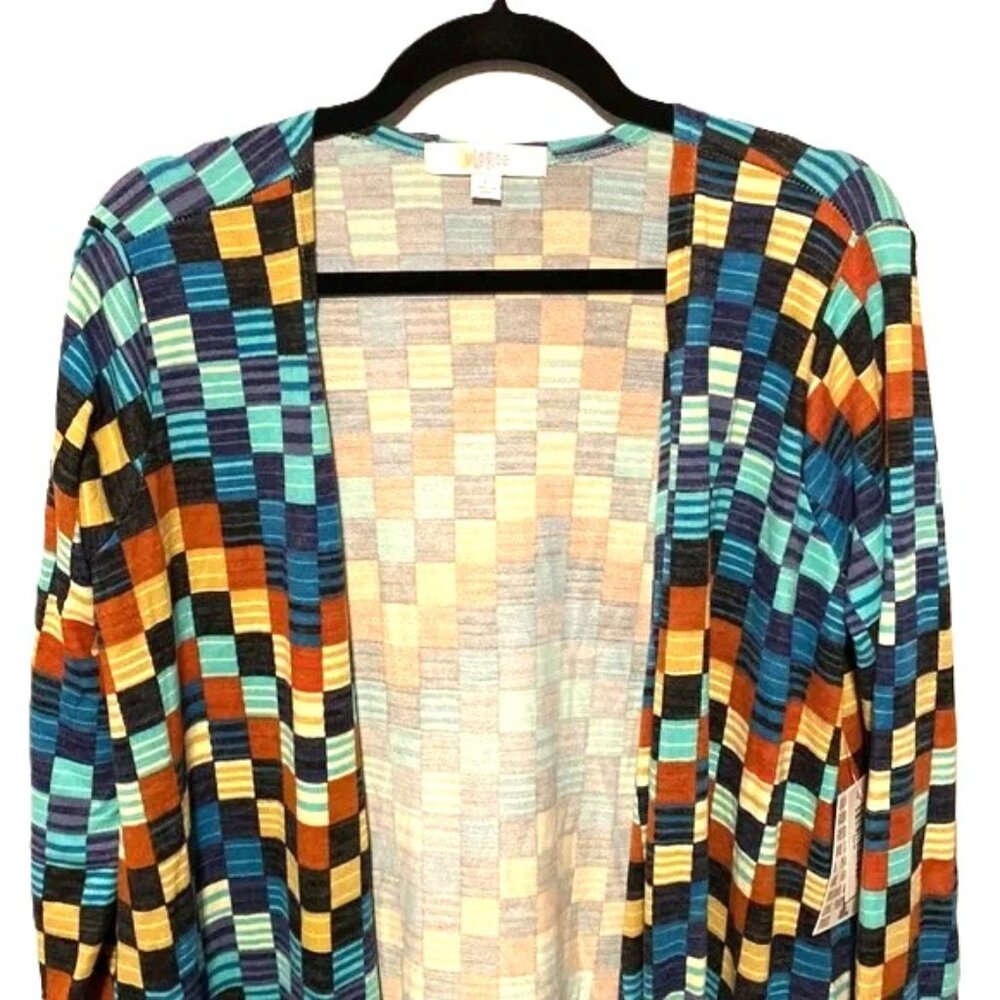 Long Sleeve Cardigan Large Colorblock Multicolored Squares LuLaRoe Sarah - Picture 2 of 4